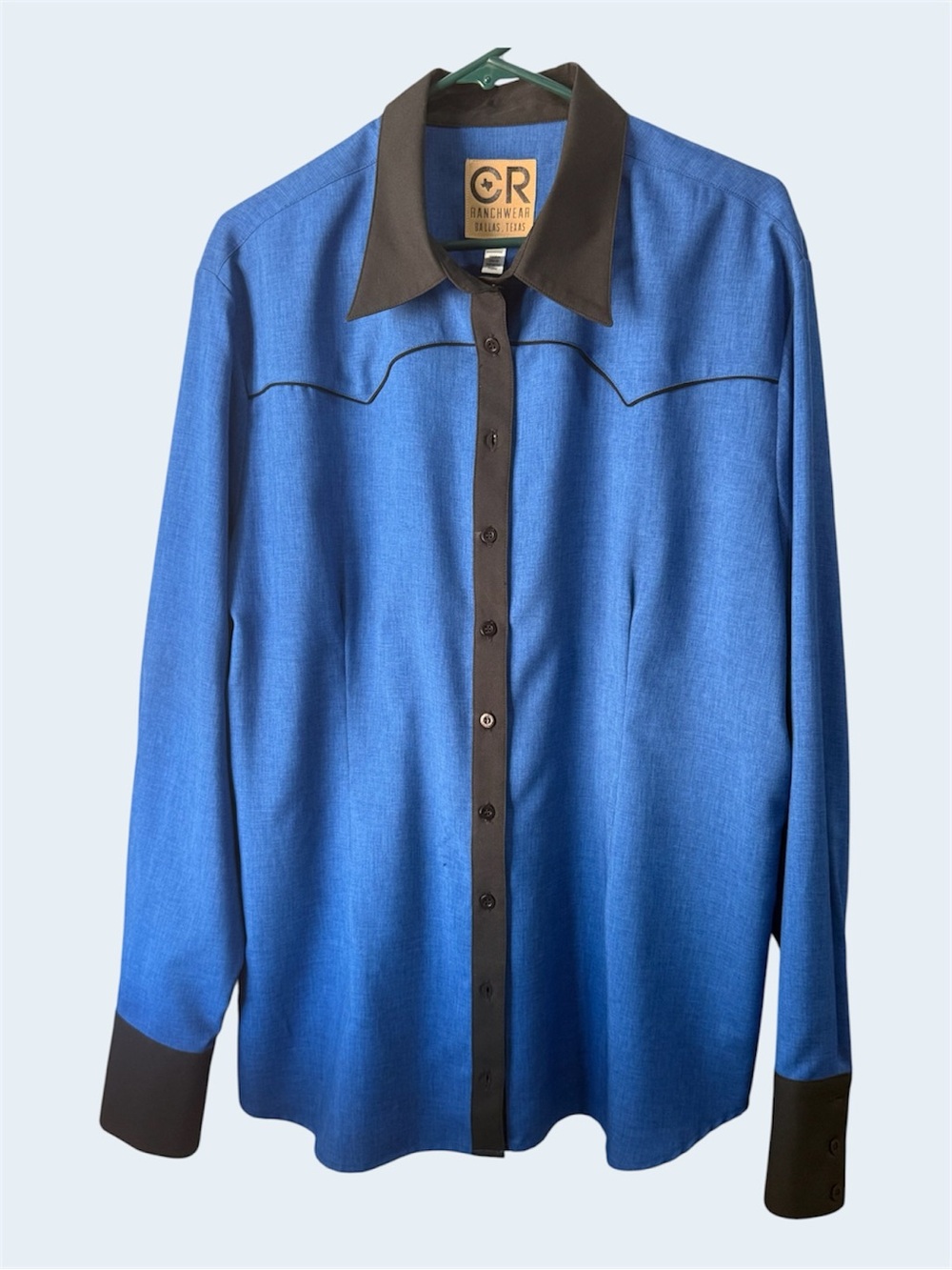 CR Ranchwear Blue Western-Style Button-Down Shirt with Black Trim